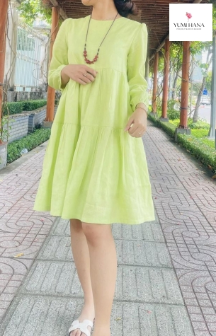 ĐẦM LINEN VÀNG BÚP BÊ Yumi Hana