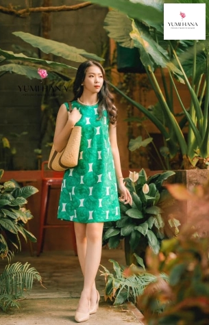ĐẦM XANH LÁ HOA VĂN SANG TRỌNG Yumi Hana