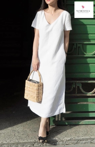 ĐẦM LINEN MÀU TRẮNG TRẺ TRUNG Yumi Hana
