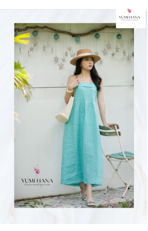 Đầm maxi xanh hai dây Yumi Hana