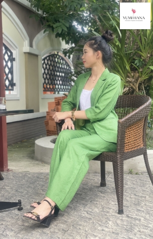 BỘ VEST LINEN XANH LÁ TRẺ TRUNG Yumi Hana