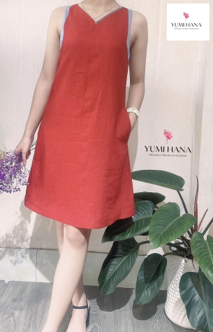 ĐẦM LINEN PHỐI VIỀN CỔ Yumi Hana