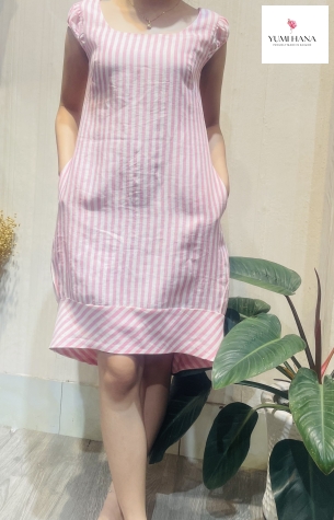 ĐẦM LINEN SỌC HỒNG Yumi Hana