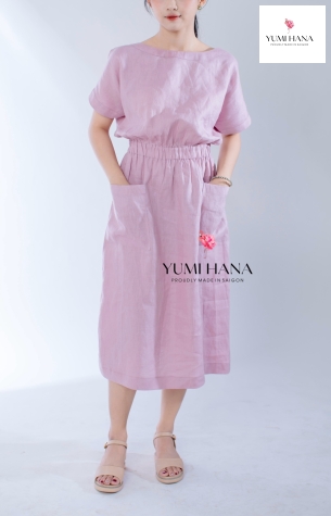 Đầm linen hồng mùa hè