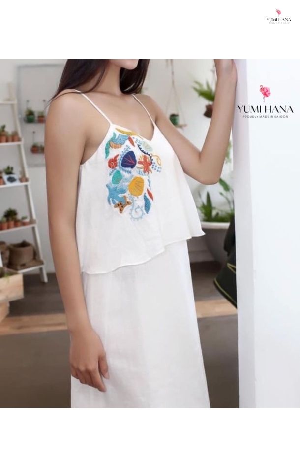 ÁO 2 DÂY LINEN HOA VĂN SANG TRỌNG Yumi Hana