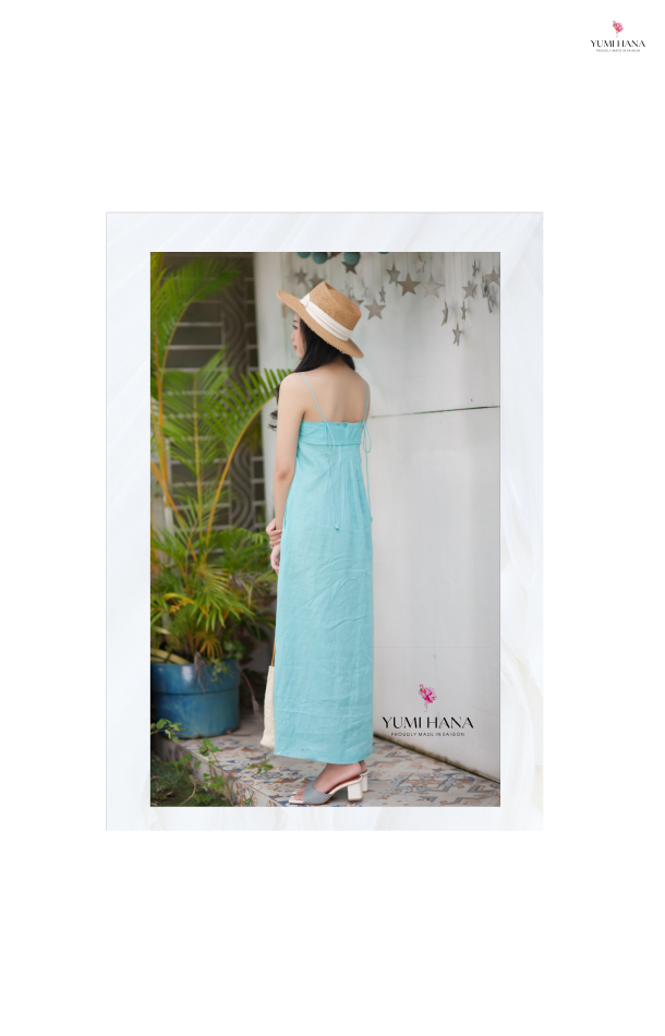 Đầm maxi xanh hai dây Yumi Hana