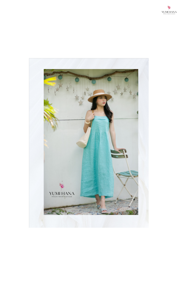Đầm maxi xanh hai dây Yumi Hana