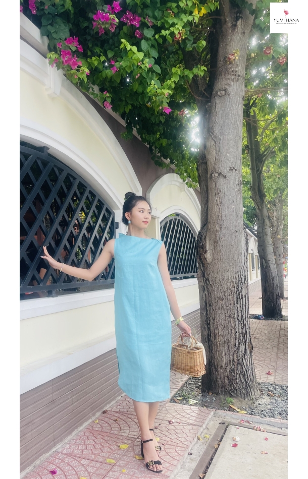 ĐẦM LINEN XANH DA TRỜI NHẸ NHÀNG Yumi Hana