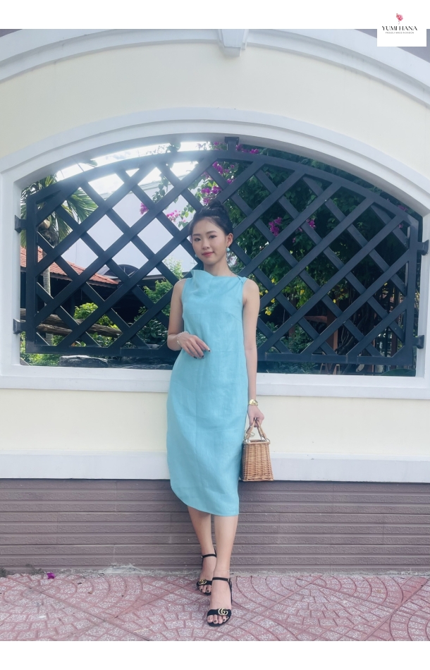 ĐẦM LINEN XANH DA TRỜI NHẸ NHÀNG Yumi Hana