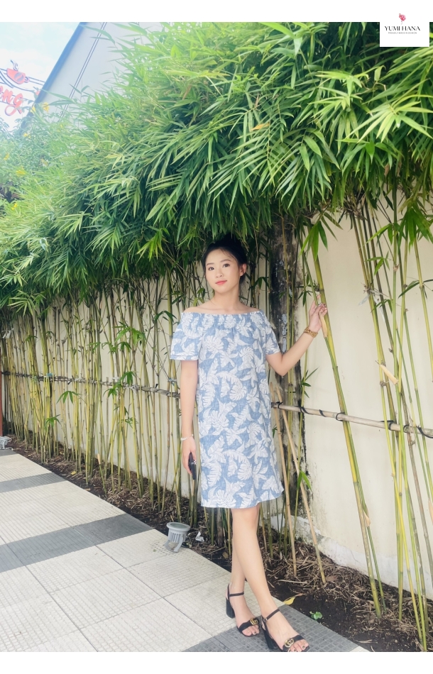 ĐẦM LINEN THIẾT KẾ BO VAI HỌA TIẾT LÁ CÂY Yumi Hana