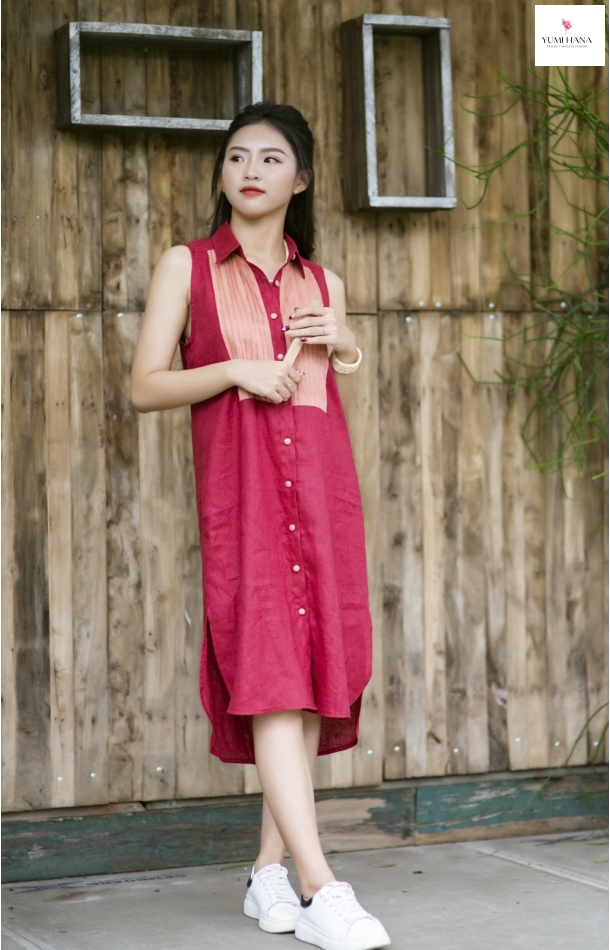 ĐẦM ĐỎ LINEN THIẾT KẾ ĐẦY NĂNG ĐỘNG, TƯƠI TRẺ Yumi Hana