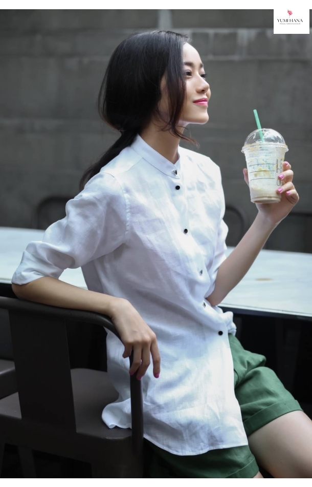 Sơ mi trắng chất liệu linen Yumi Hana 