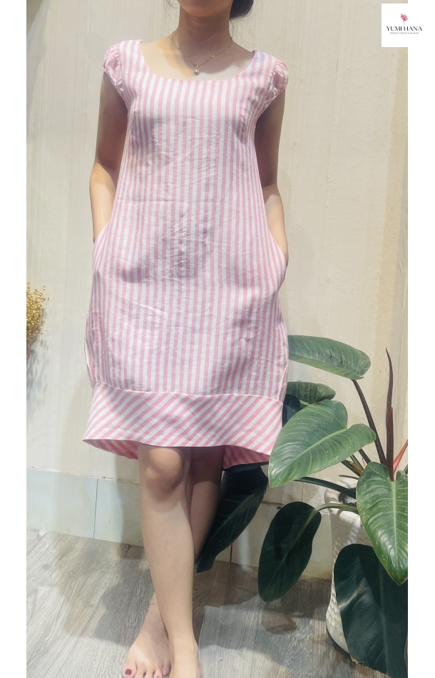 ĐẦM LINEN SỌC HỒNG Yumi Hana