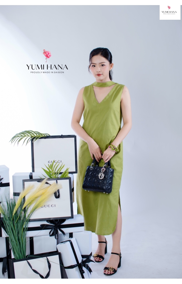 Đầm linen xanh thanh lịch