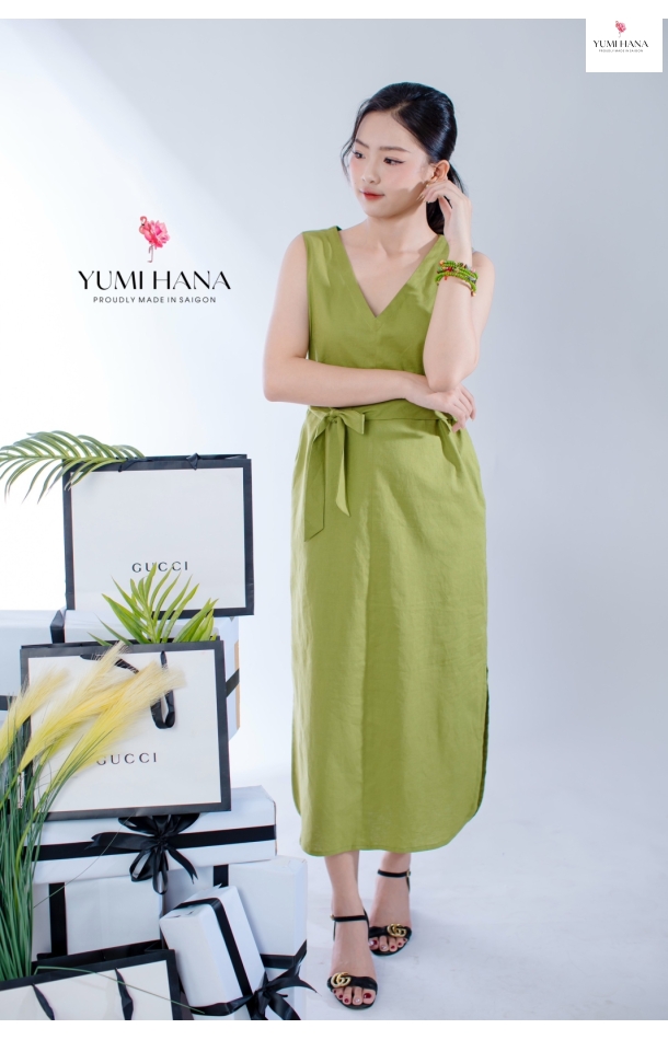 Đầm linen xanh thanh lịch